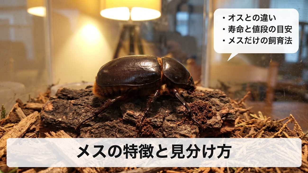 ヘラクレスオオカブトのメスの特徴と見分け方｜大きさ・寿命・値段の目安からメスだけの飼育まで解説